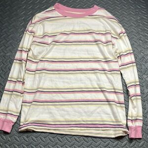 SO Women’s Pink and Yellow‎ Striped Long Sleeve Tee Size XS